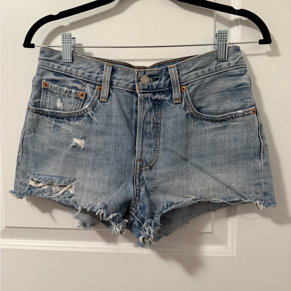 Levi's Light Blue Distressed Jean Shorts 501 100% cotton